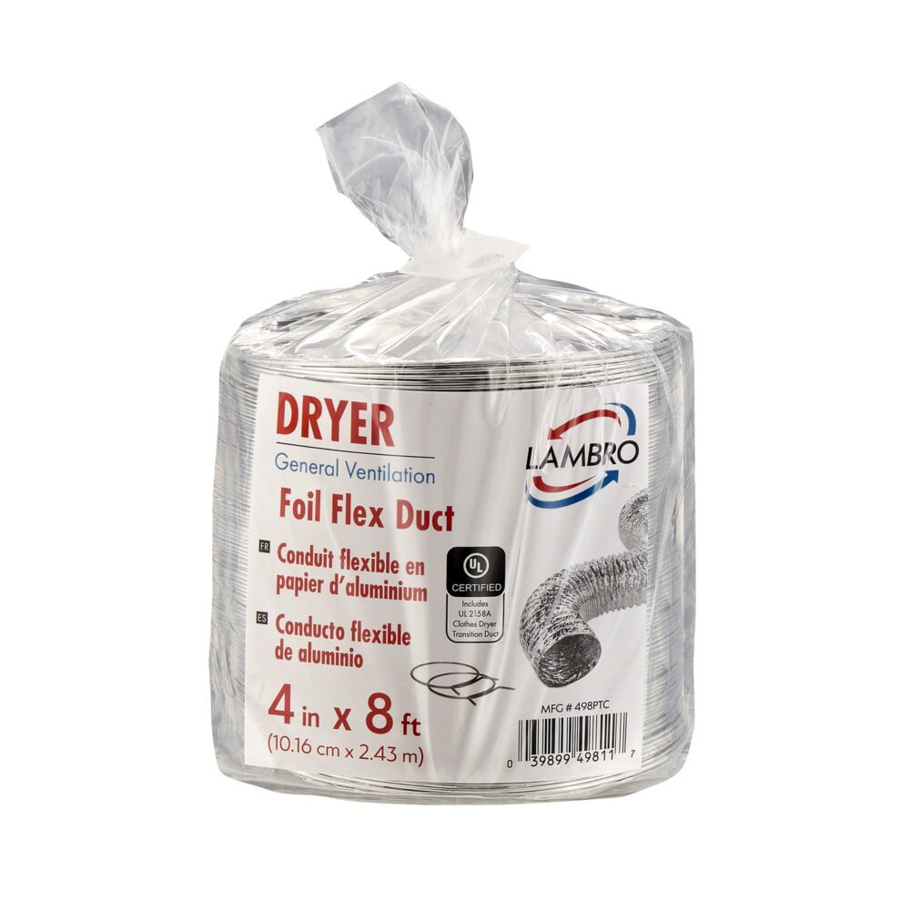 4 inch x 8 foot UL 2158A Clothes Dryer Transition Foil Flex Duct Kit