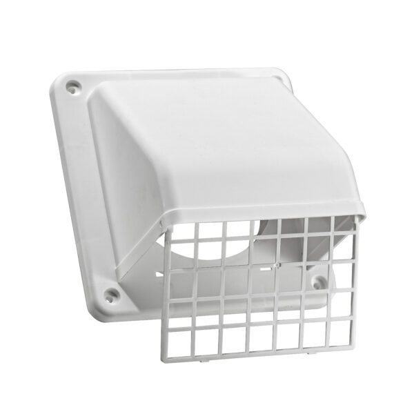 White Plastic Wall Exhaust Hood Dryer Vent - Damper - Screen - Opened