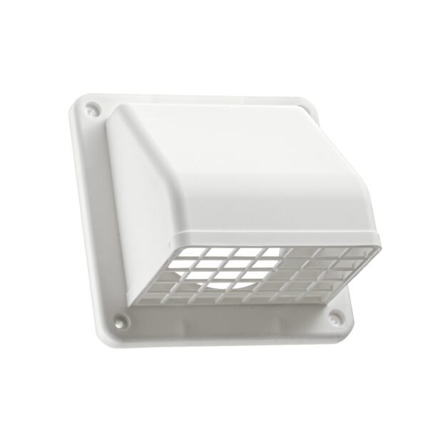 White Plastic Wall Exhaust Hood Dryer Vent - Damper - Screen - Front Opened
