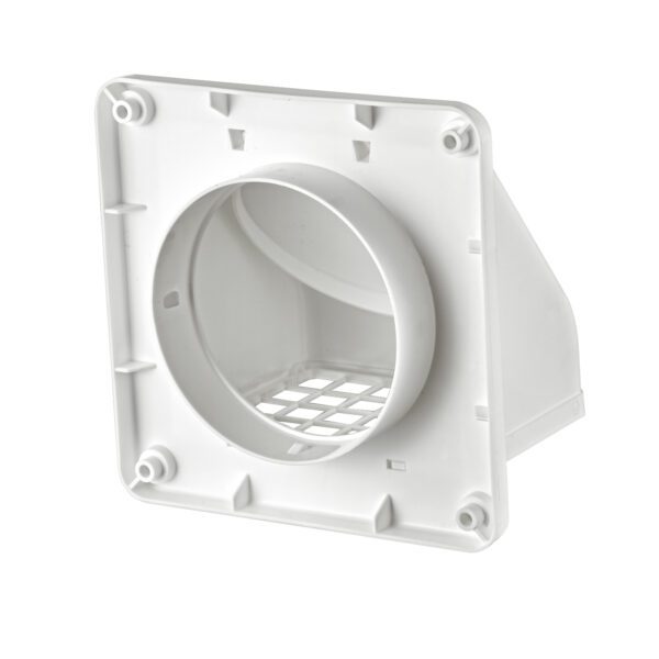 White Plastic Wall Exhaust Hood Dryer Vent - Damper - Screen - Back Opened