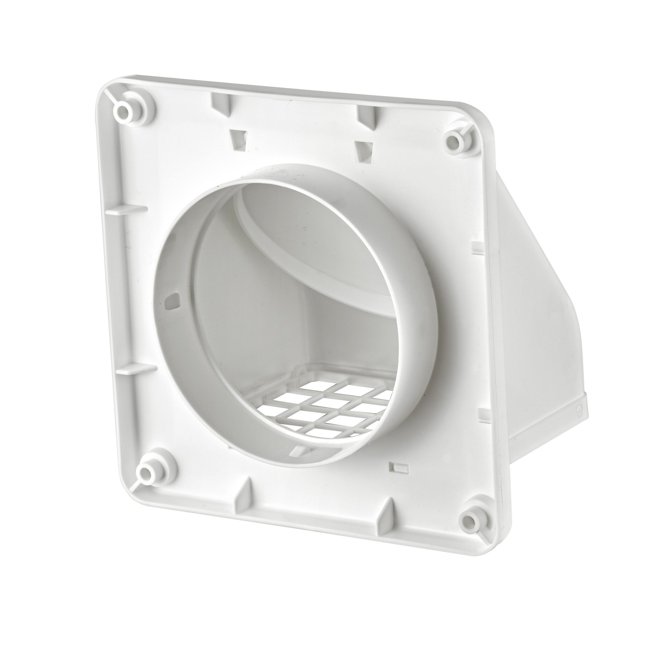 White Plastic Wall Exhaust Hood Dryer Vent - Damper - Screen - Back Opened