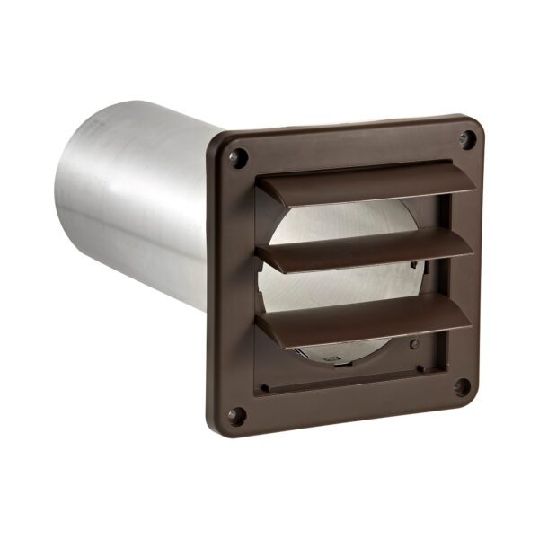 Brown Plastic Wall Exhaust Louvered Dryer Vent - 11 inch Pipe - Flaps Open
