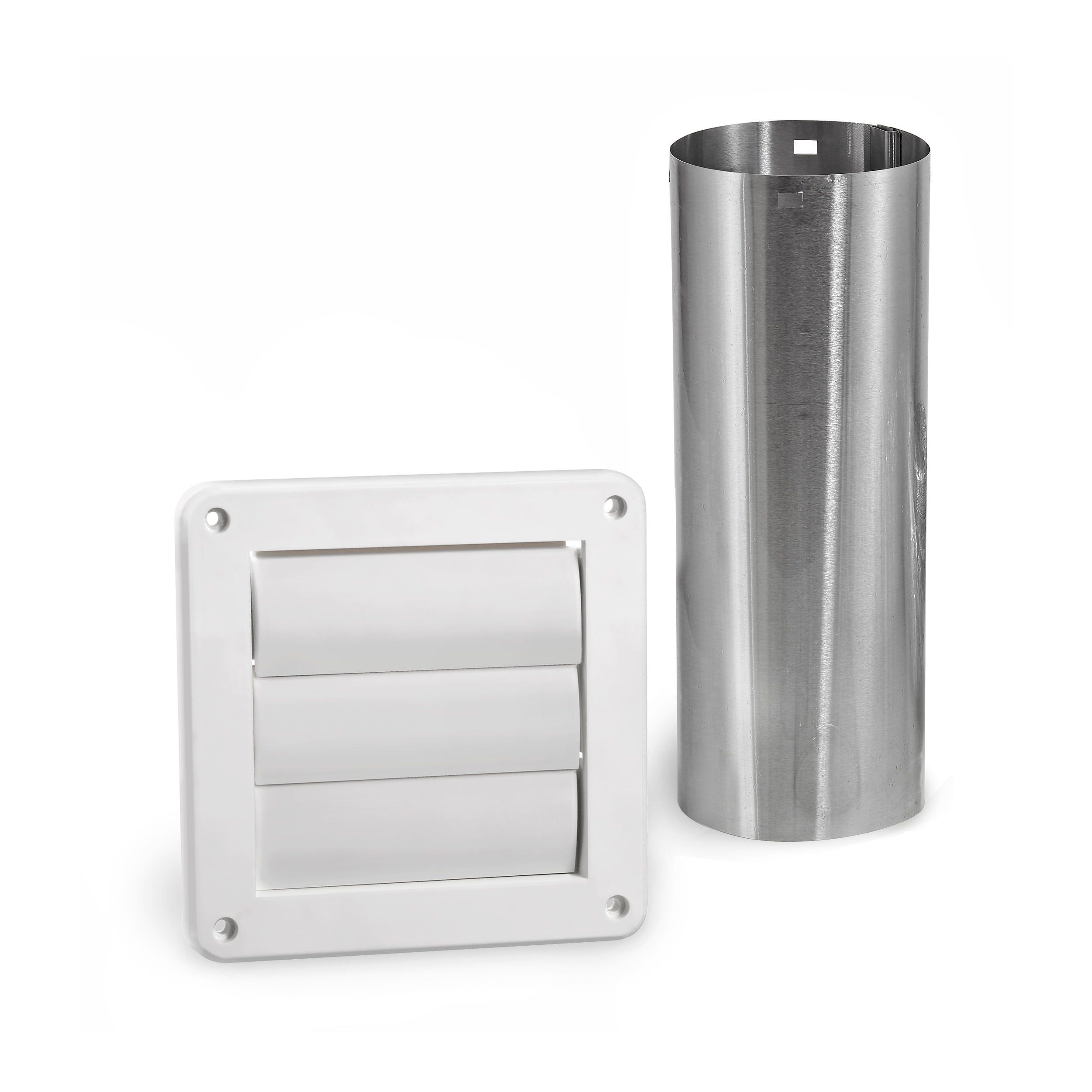 White Plastic Wall Exhaust Louvered Dryer Vent - 11 inch Pipe - Components