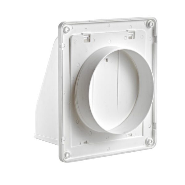 White Plastic Wall Exhaust Hood Bath Fan Vent - Spring Controlled Damper - Screen - Back