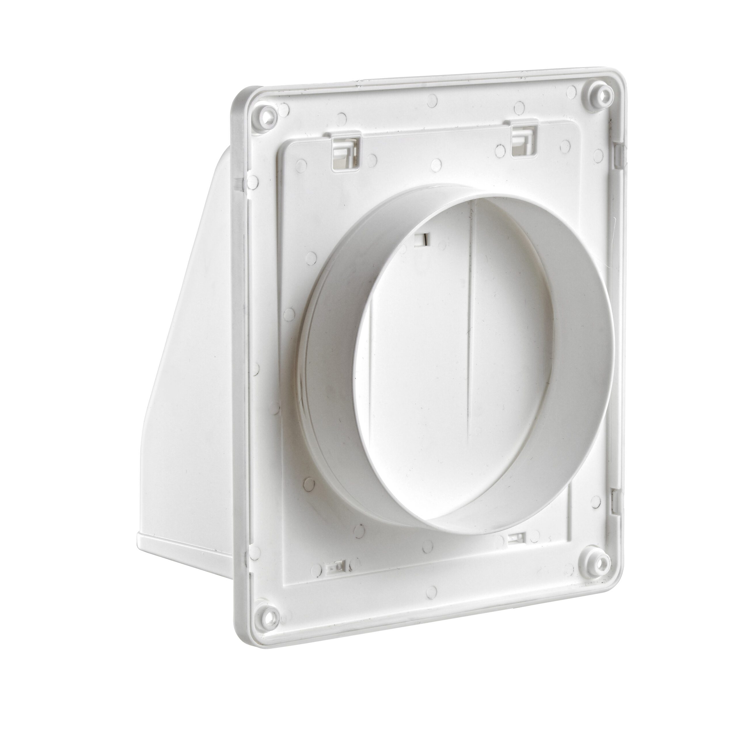 White Plastic Wall Exhaust Hood Bath Fan Vent - Spring Controlled Damper - Screen - Back