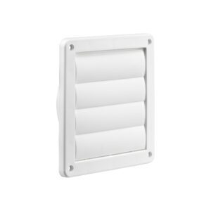 4 inch White Plastic Exhaust Vent (Louvered) - Front Quarter