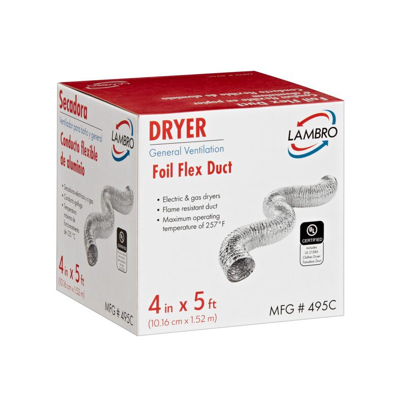 4 inch x 5 foot UL 2158A Clothes Dryer Transition Foil Flex Duct