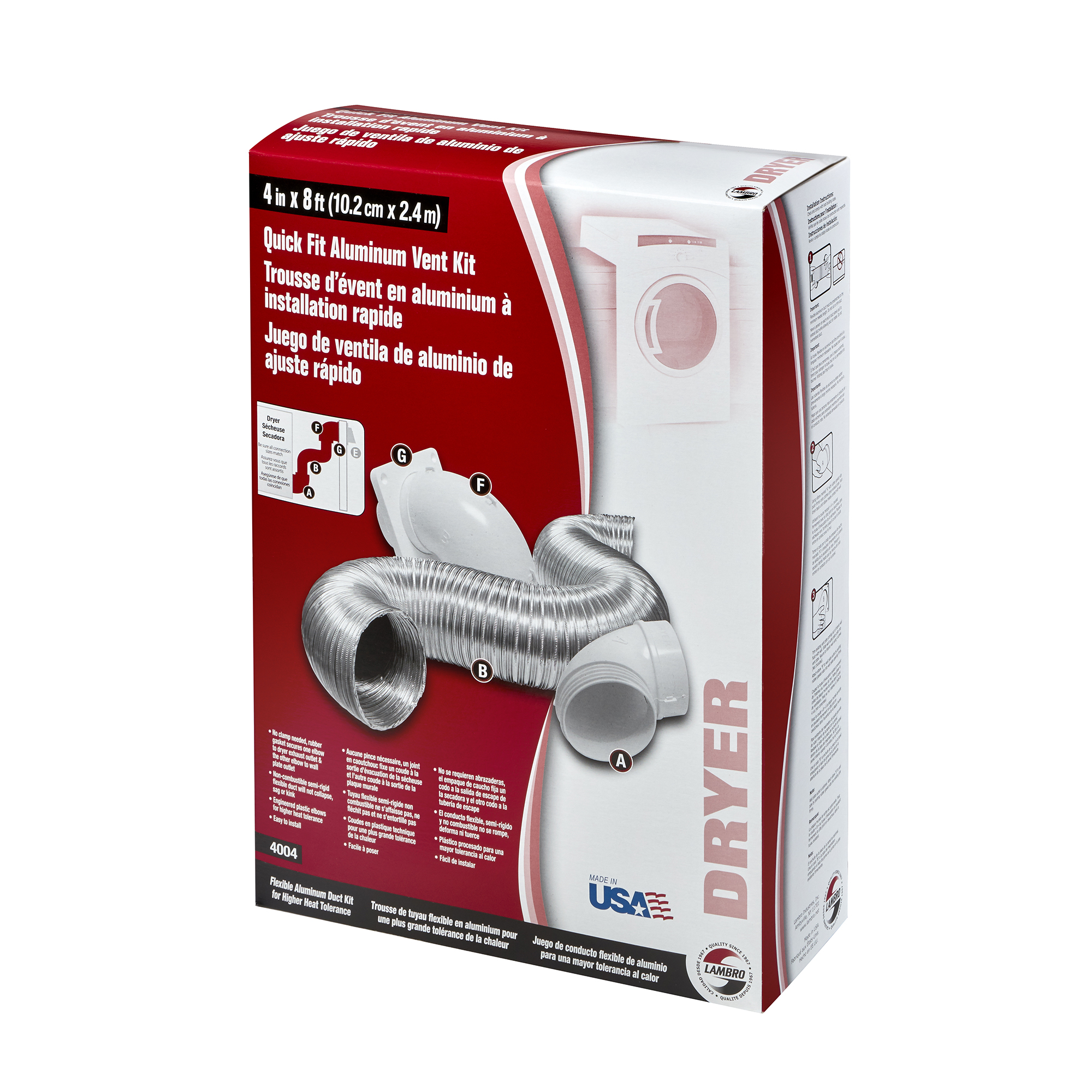 4" x 8' Flexible Semi-Rigid Aluminum Duct Kit 4004