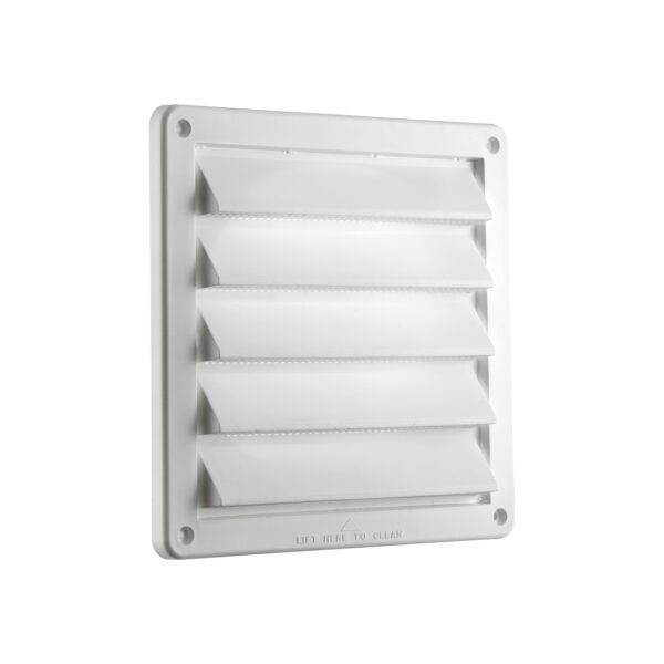 White Plastic Fresh Air Intake Vent - Removable Screen (Rain Guard) - Angle