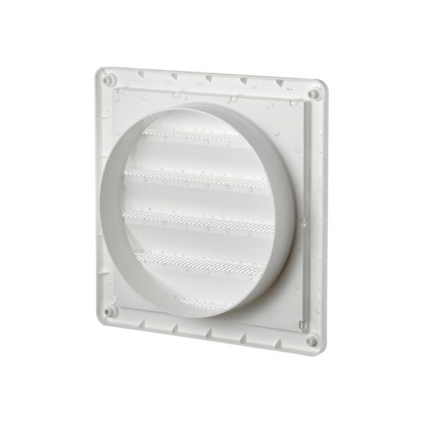 White Plastic Fresh Air Intake Vent - Removable Screen (Rain Guard) - Back