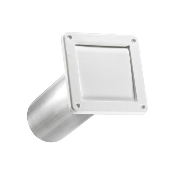 White Plastic Wall Exhaust Single Flap Dryer Vent - 11 inch Pipe - Angle