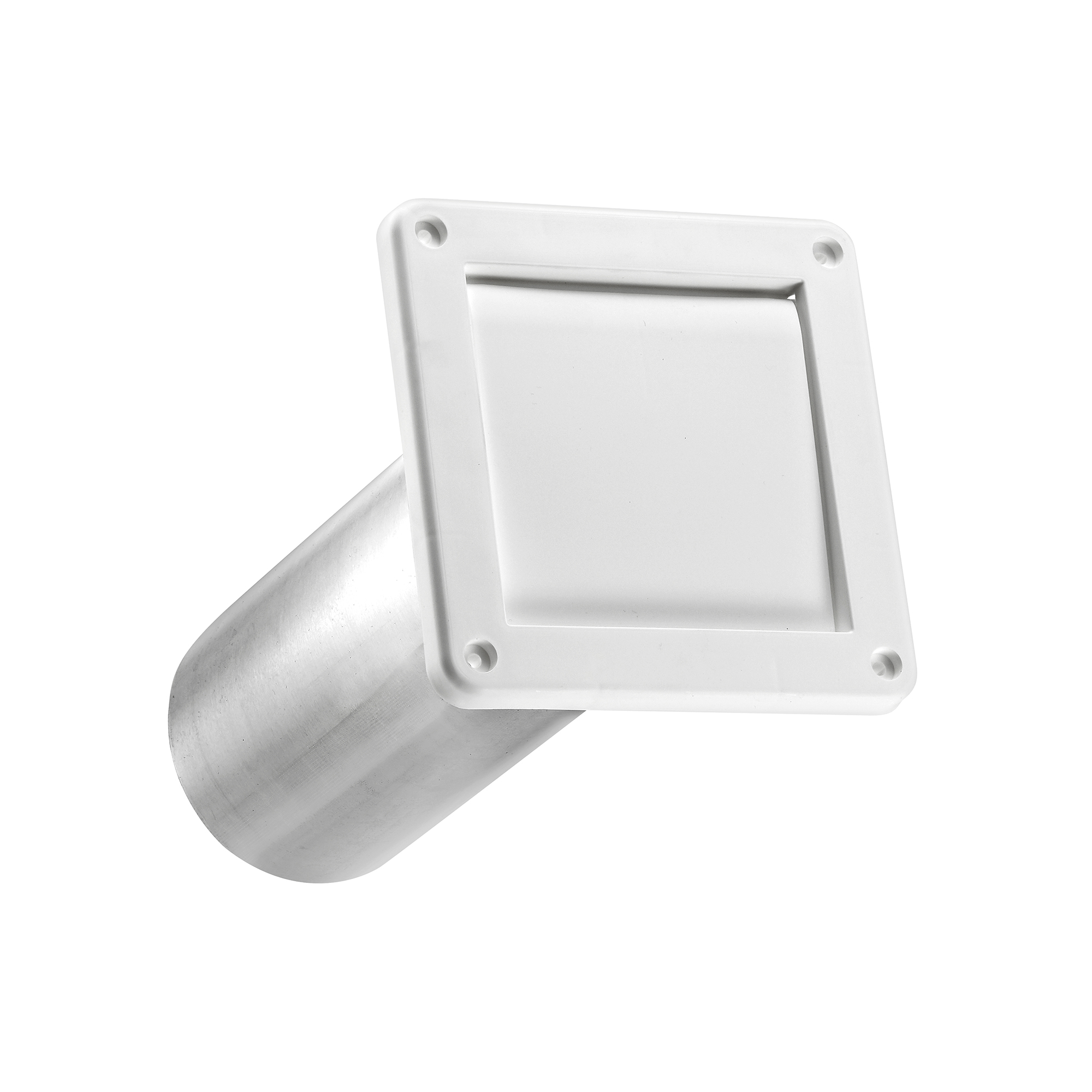 White Plastic Wall Exhaust Single Flap Dryer Vent - 11 inch Pipe - Angle