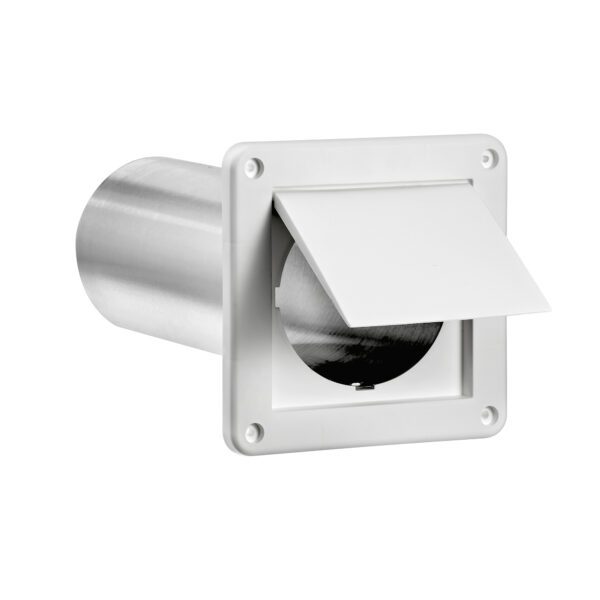 White Plastic Wall Exhaust Single Flap Dryer Vent - 11 inch Pipe - Open