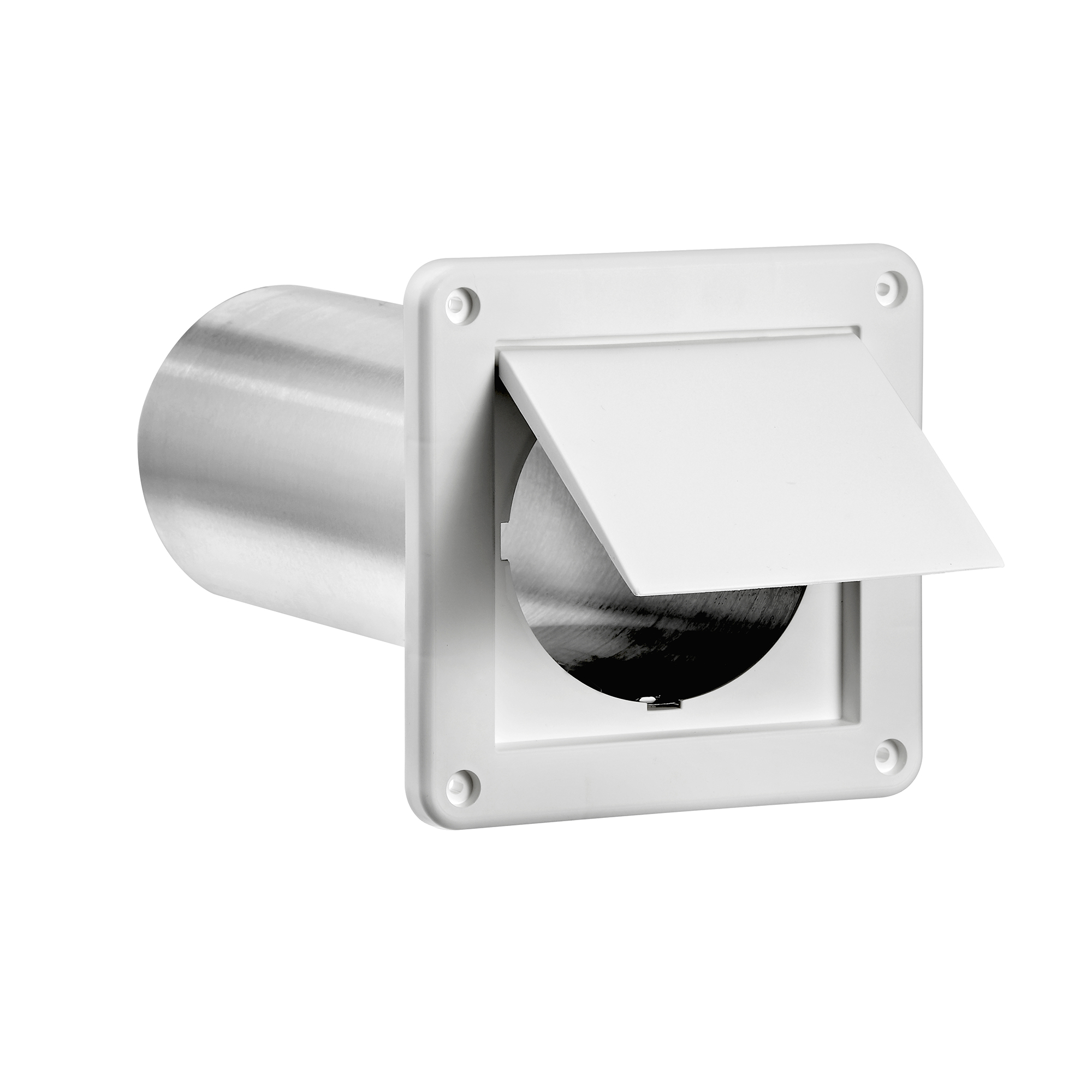 White Plastic Wall Exhaust Single Flap Dryer Vent - 11 inch Pipe - Open