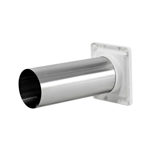 White Plastic Wall Exhaust Single Flap Dryer Vent - 11 inch Pipe - Back