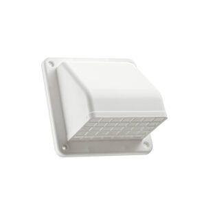 White Plastic Wall Exhaust Hood Dryer Vent - Damper - Screen - Angle