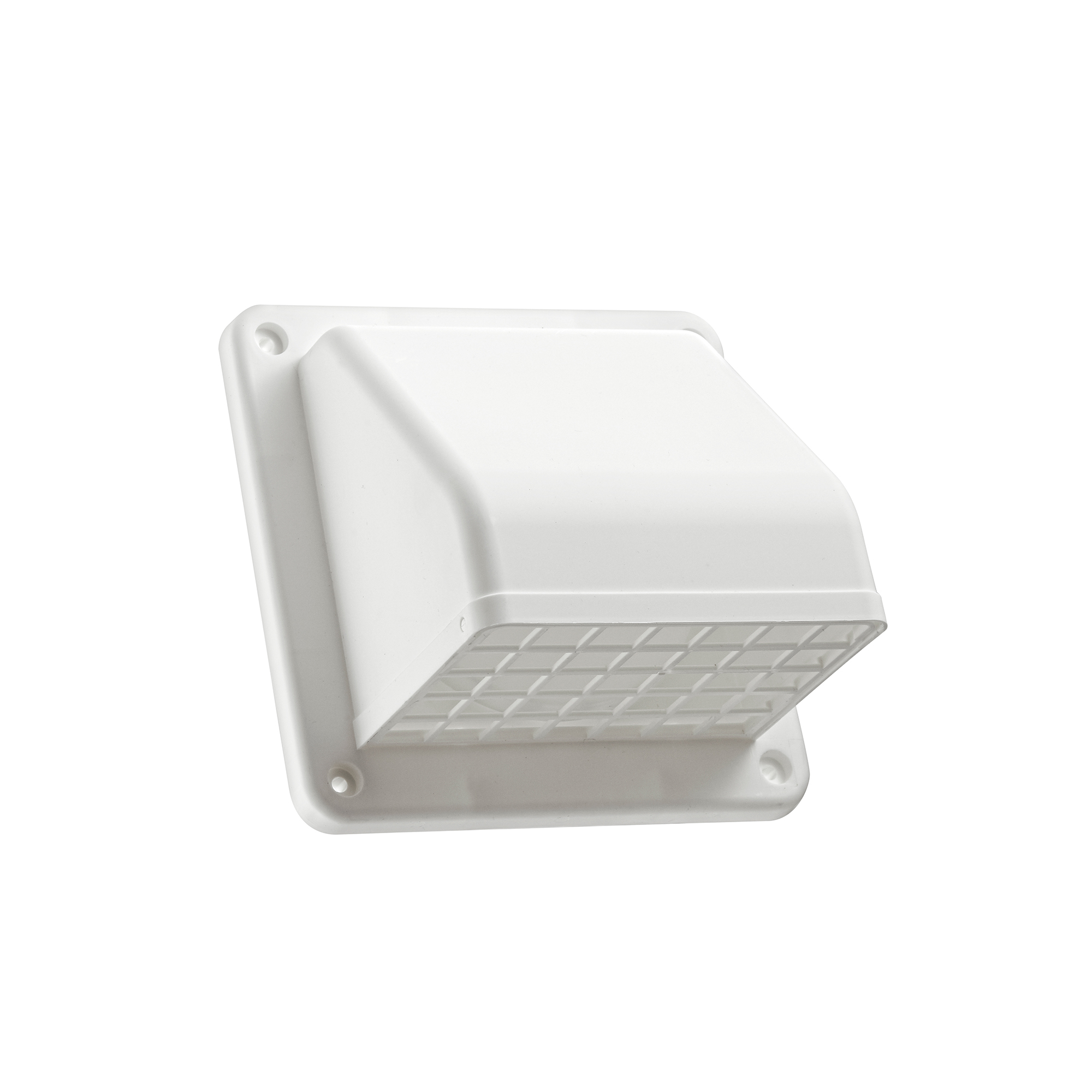 White Plastic Wall Exhaust Hood Dryer Vent - Damper - Screen - Angle