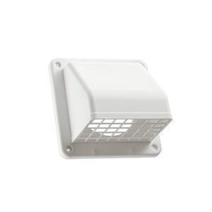 White Plastic Wall Exhaust Hood Dryer Vent - Damper - Screen - Opened