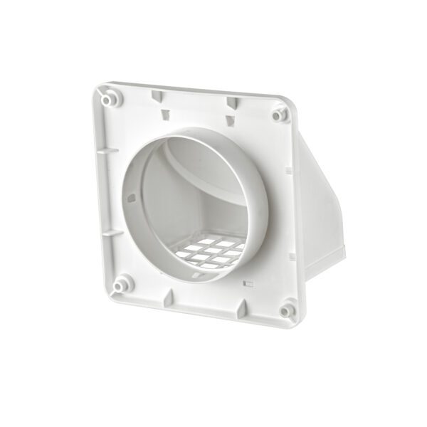 White Plastic Wall Exhaust Hood Dryer Vent - Damper - Screen - Back Opened