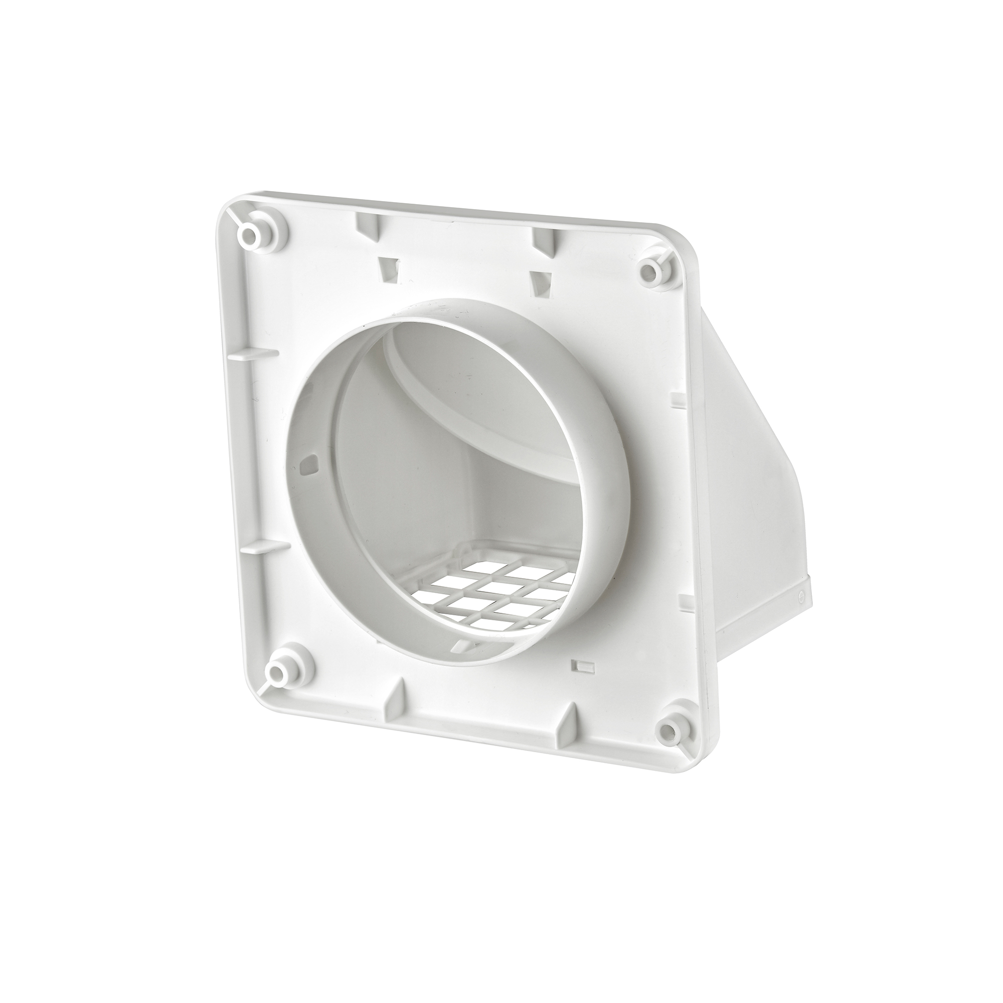 1471W-07 White Plastic Wall Exhaust Hood Dryer Vent - Damper - Screen - Back Opened