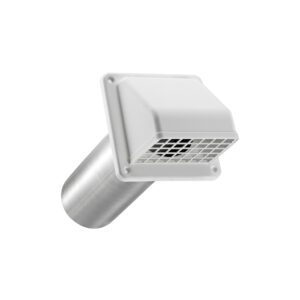 White Plastic Wall Exhaust Hood Dryer Vent - Damper - Screen - 11 inch Pipe - Angle