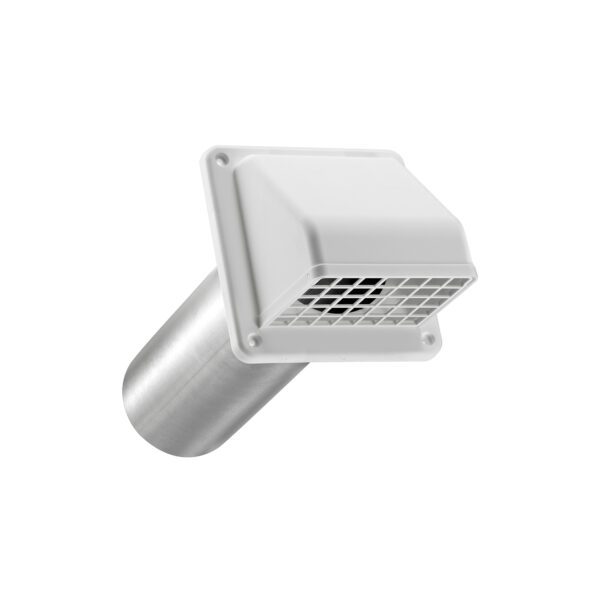 White Plastic Wall Exhaust Hood Dryer Vent - Damper - Screen - 11 inch Pipe - Angle