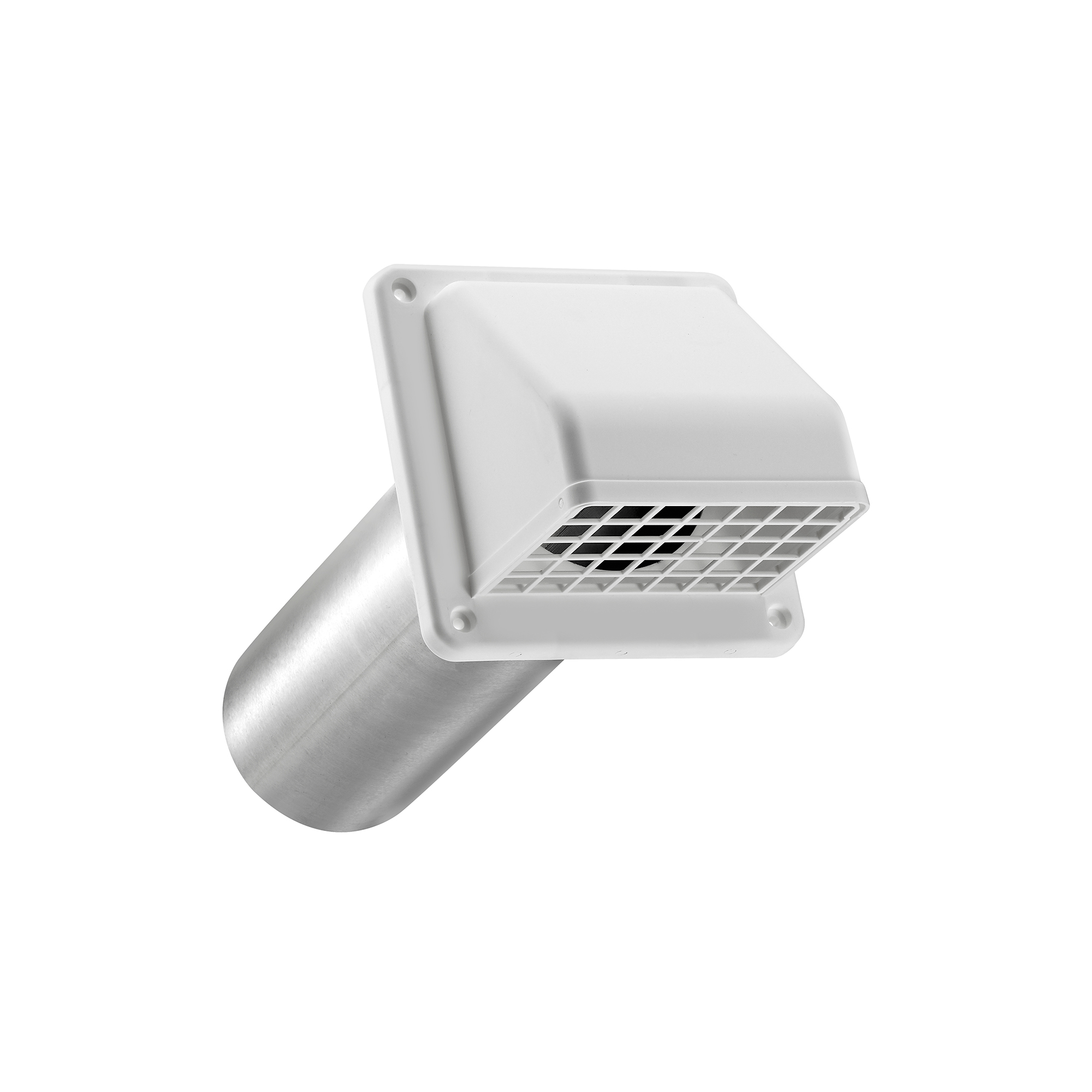 White Plastic Wall Exhaust Hood Dryer Vent - Damper - Screen - 11 inch Pipe - Angle
