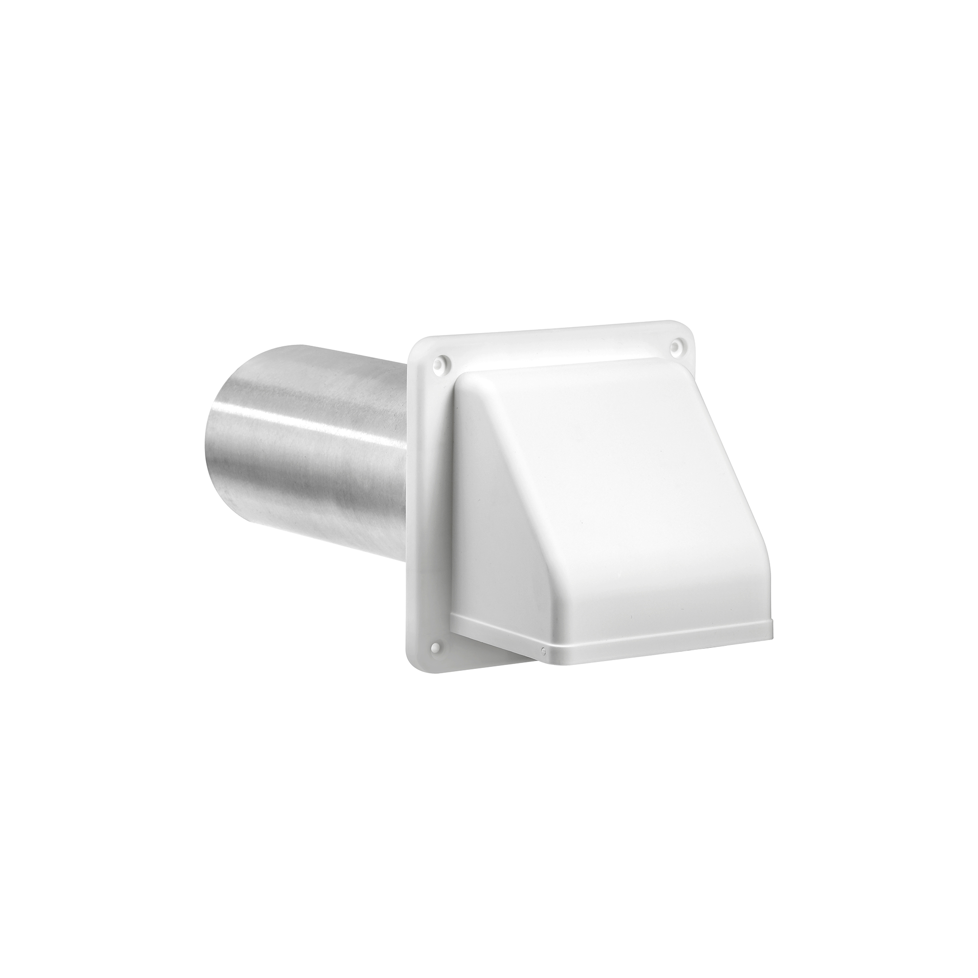 White Plastic Wall Exhaust Hood Dryer Vent - Damper - Screen - 11 inch Pipe - Front