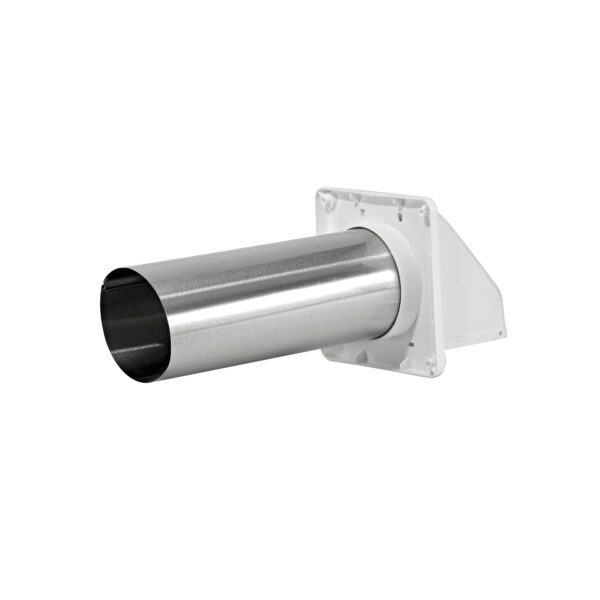 White Plastic Wall Exhaust Hood Dryer Vent - Damper - Screen - 11 inch Pipe - Back