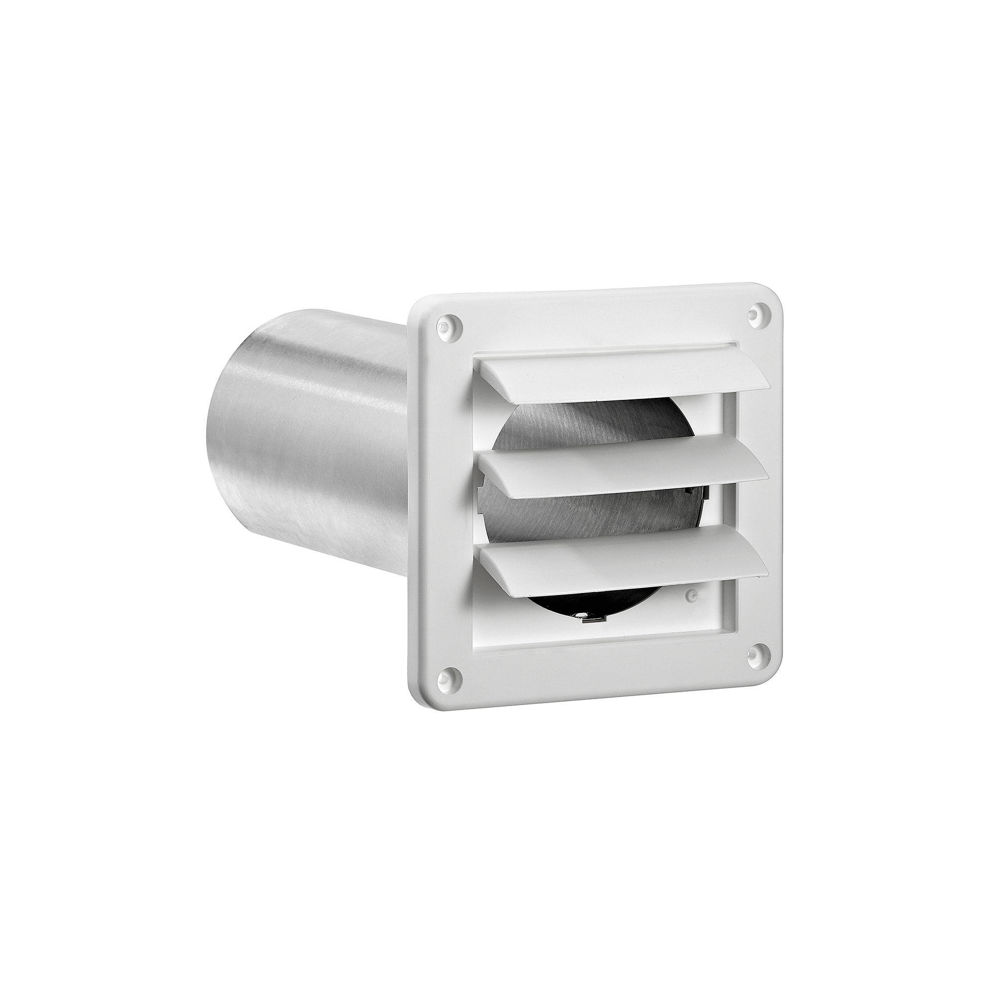 White Plastic Wall Exhaust Louvered Dryer Vent - 11 inch Pipe - Opened