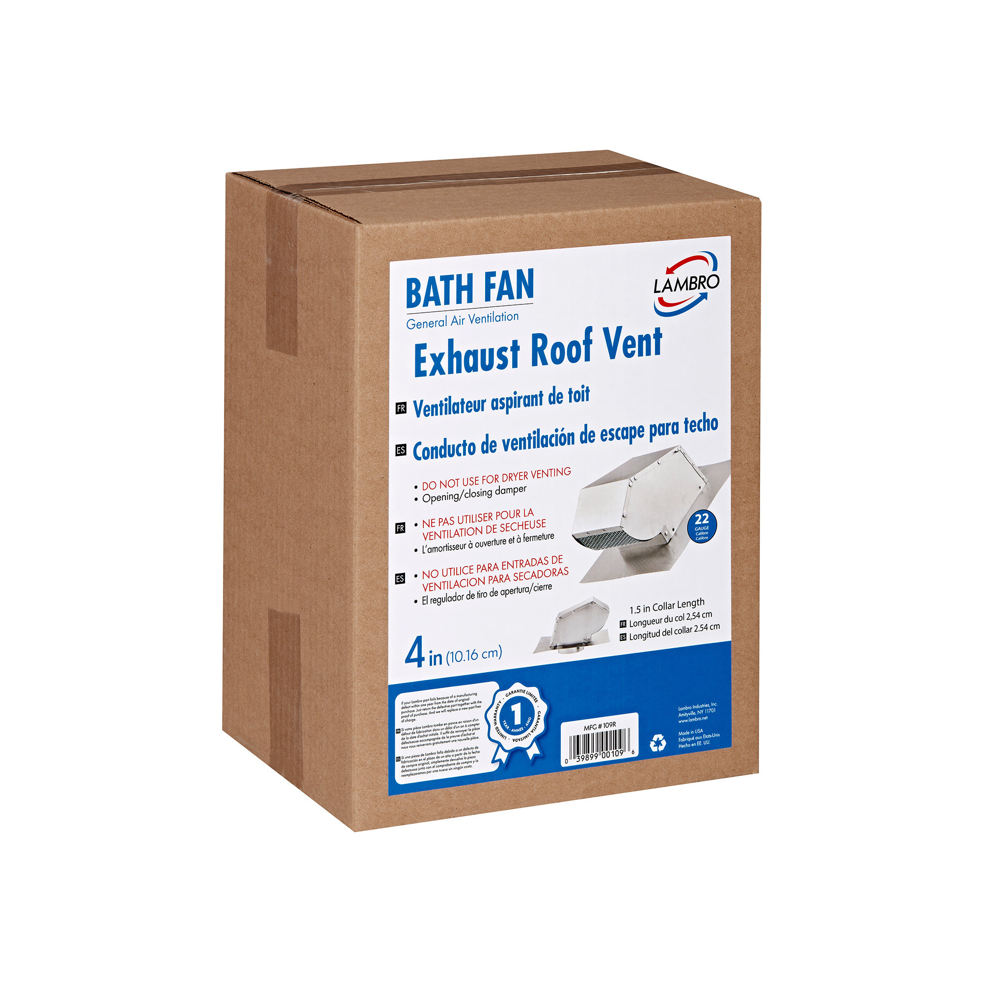 4 inch Aluminum Roof Exhaust Vent - Damper - Screen - 1.75 inch Pipe (Retail) - Box