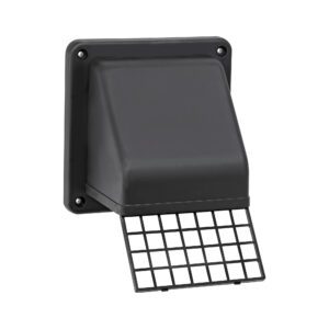 Black Plastic Wall Exhaust Hood Dryer Vent - Damper - Screen - Opened