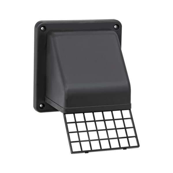 Black Plastic Wall Exhaust Hood Dryer Vent - Damper - Screen - Opened