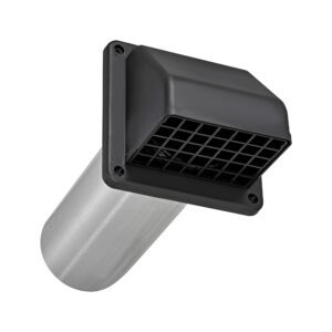 Black Plastic Wall Exhaust Hood Dryer Vent - Damper - Screen - 11 inch Pipe - Front