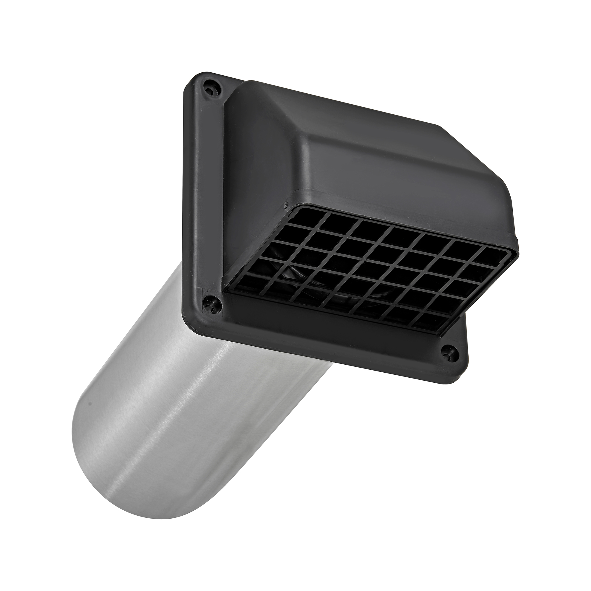 Black Plastic Wall Exhaust Hood Dryer Vent - Damper - Screen - 11 inch Pipe - Front