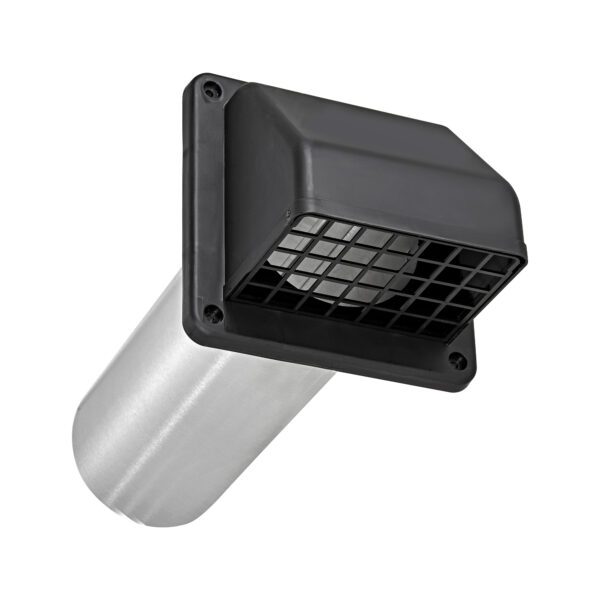 Black Plastic Wall Exhaust Hood Dryer Vent - Damper - Screen - 11 inch Pipe - Open