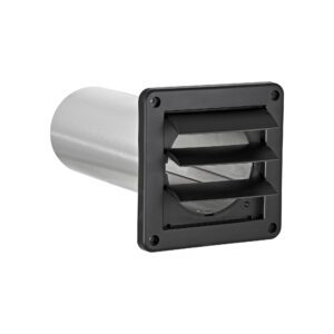 Black Plastic Wall Exhaust Louvered Dryer Vent - 11 inch Pipe - Flaps Open