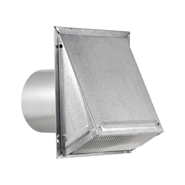 Galvanized Steel Wall Exhaust Hood Vent - Damper - Screen - 6 inch Pipe - Front Angle