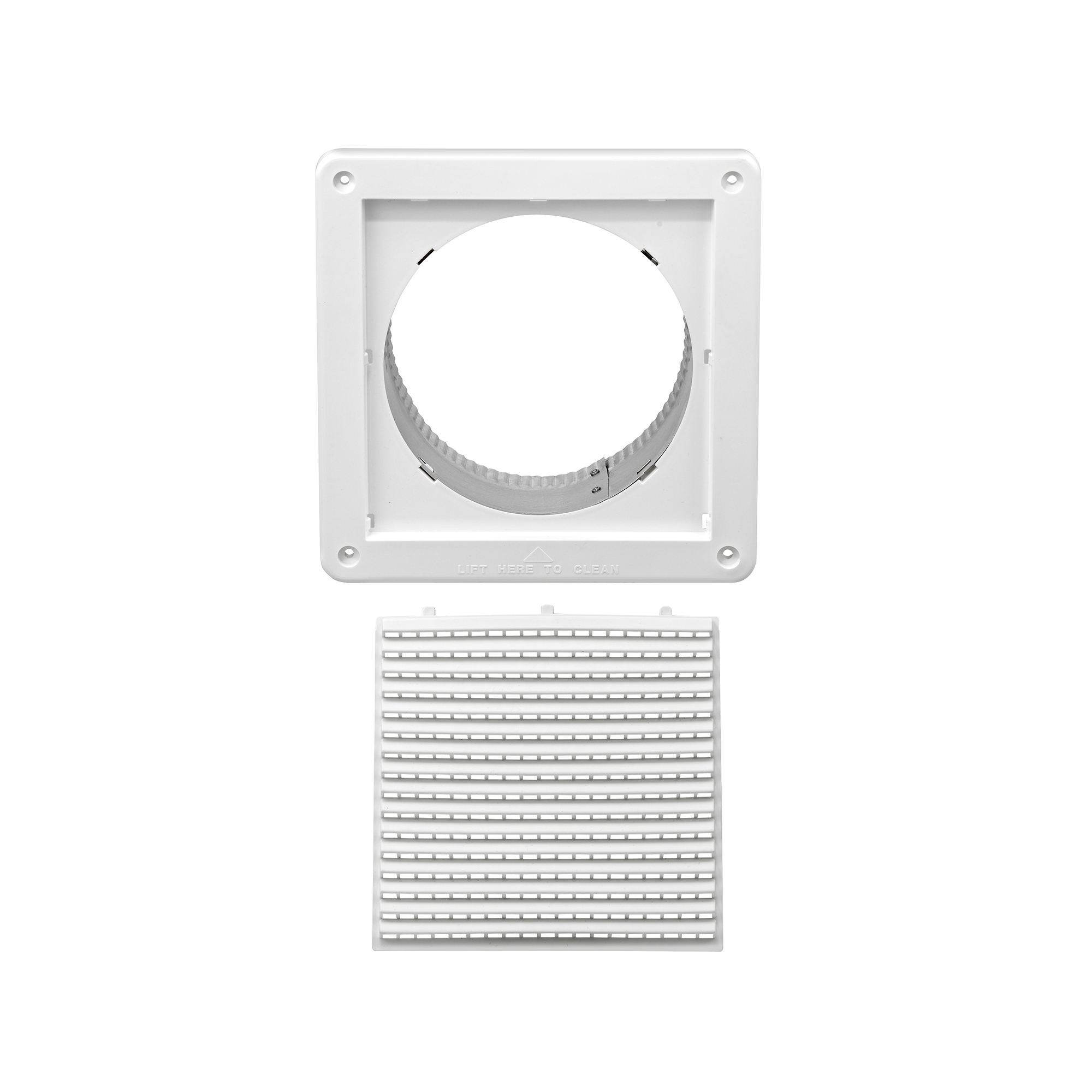 676W-ML-04 6 inch White Plastic Fresh Air Intake Vent (Mini Louver) - Unassembled