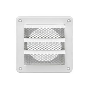 4 inch White Plastic Exhaust Vent (Louvered) - Metal Bug Screen - Front