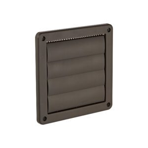 6 inch Brown Plastic Exhaust Vent (Louvered) - Metal Bug Screen - Front Quarter
