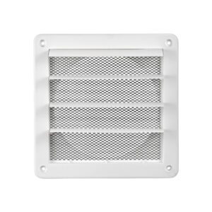 6 inch White Plastic Exhaust Vent (Louvered) - Metal Bug Screen - Front