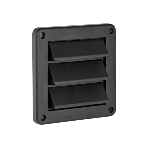 4 inch Black Plastic Fresh Air Intake Vent (Mini Louver) - Metal Bug Screen - Front