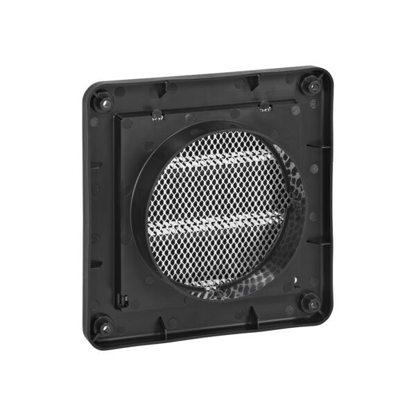 4 inch Black Plastic Fresh Air Intake Vent (Mini Louver) - Metal Bug Screen - Back