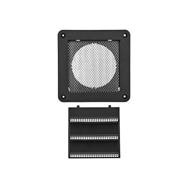4 inch Black Plastic Fresh Air Intake Vent (Mini Louver) - Metal Bug Screen - Unassembled
