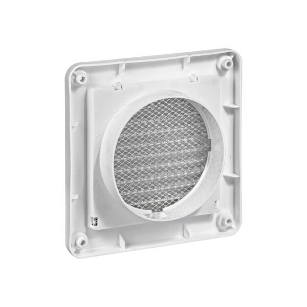 White Plastic Fresh Air Intake Vent (Mini Louver) - Metal Bug Screen - Back