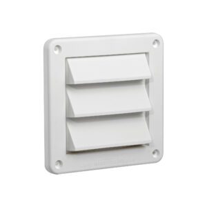 4 inch White Plastic Fresh Air Intake Vent (Rain Guard) - Metal Bug Screen - Front Quarter