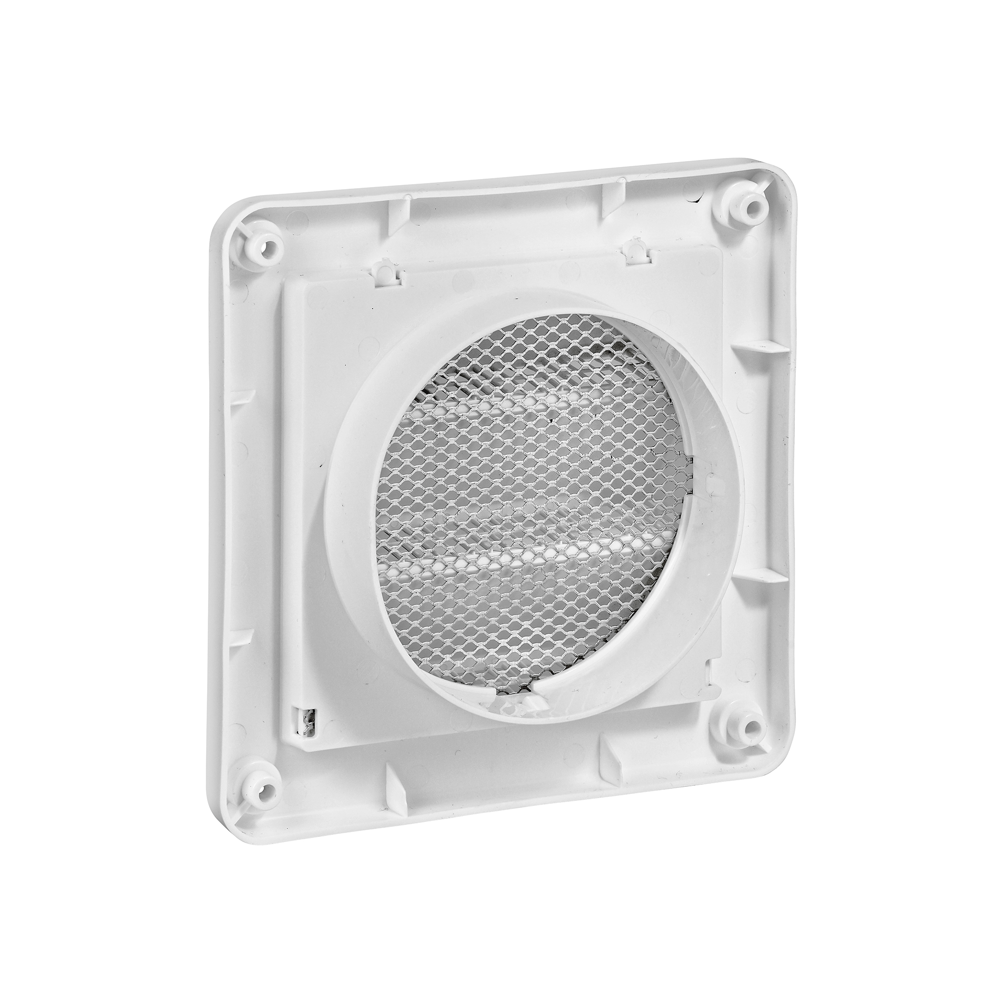 604WS-03 4 inch White Plastic Fresh Air Intake Vent (Rain Guard) - Metal Bug Screen - Back