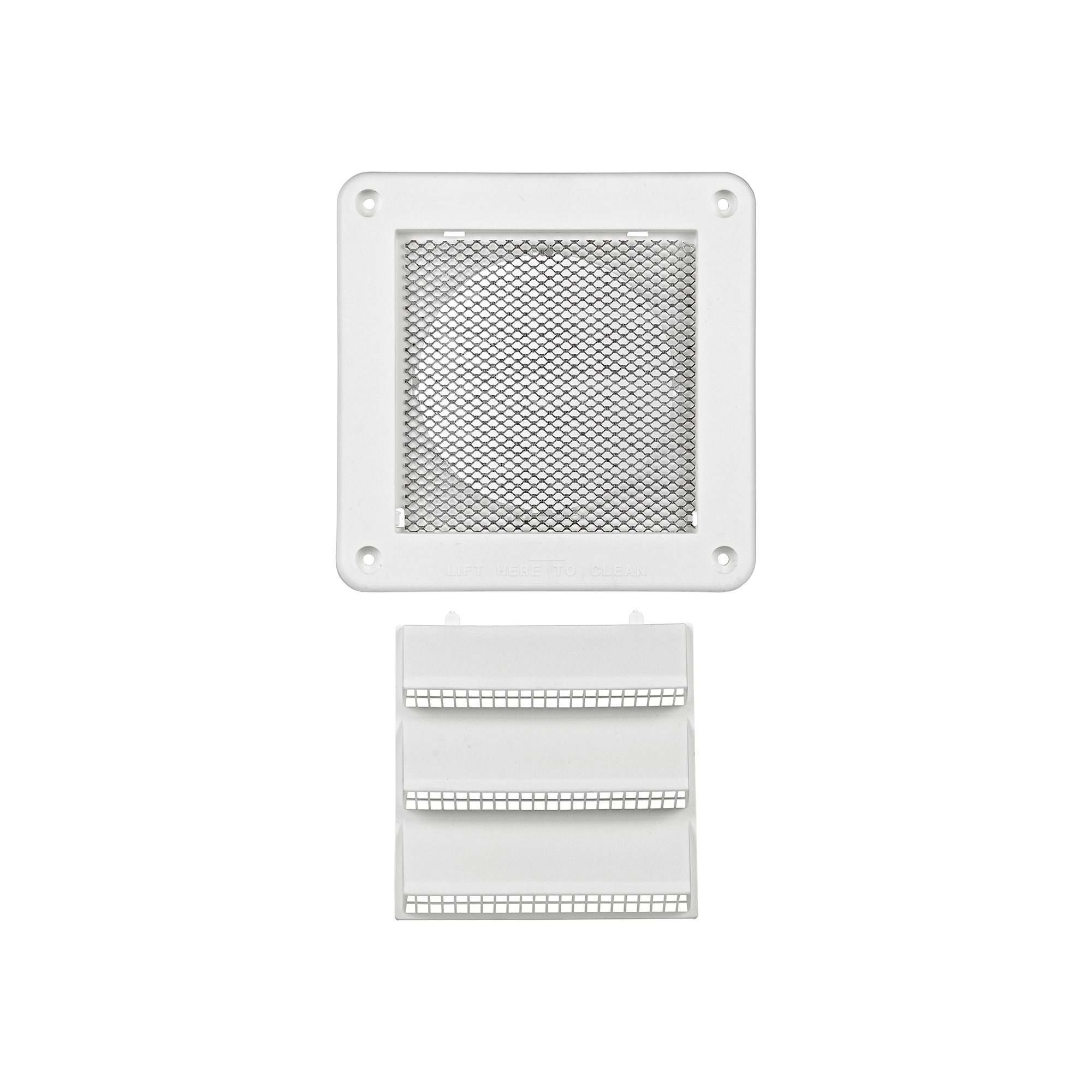 604WS-04 4 inch White Plastic Fresh Air Intake Vent (Rain Guard) - Metal Bug Screen - Unassembled