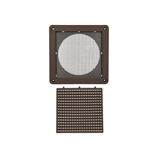 6 inch Brown Plastic Fresh Air Intake Vent (Mini Louver) - Metal Bug Screen - Unassembled